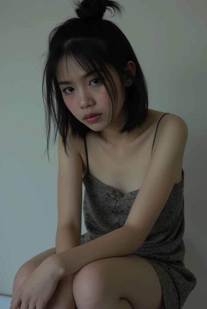 Highest quality,Perfect Face,Upper Body,11 years old,Thin arms,Beautiful night view,Sitting,camisole