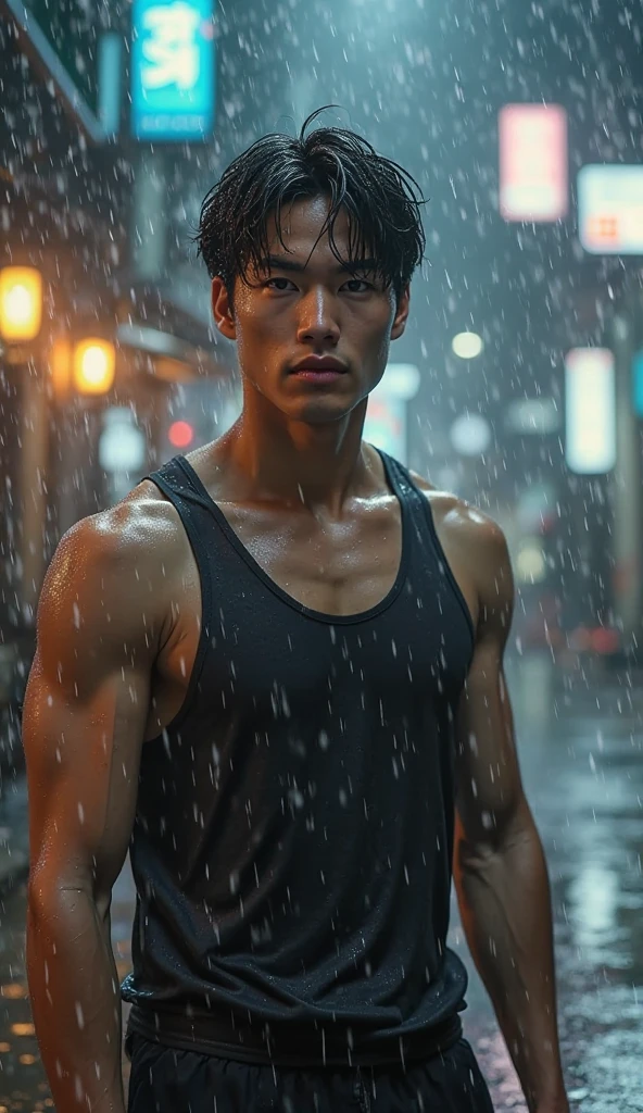 A sexy、wet from the rain、Chaunwoo、A dark-haired、Split abdominal muscles