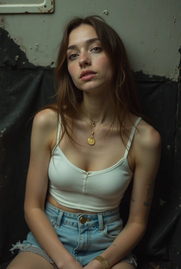 (Obra maestra, mejor calidad, Foto sin procesar de 8K, Fotorrealista:1.37), 1 chica, gorgeous Nordic young woman, 22 years old, blonde, cute, pretty round face, grey eyes, realistic epic portrait, high quality, beautiful body, big thighs, small waist, big curve hips, looking at camera, long sleeve pink crop top, exposed torso, low rise jeans, pants, tight clothes, midriff, cute belly button, full shot, she is standing facing the camera with her arms relaxed to the sides of her body