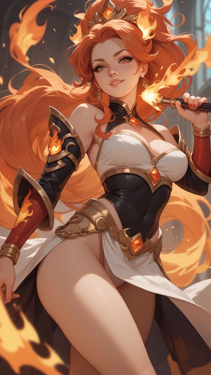 Ahri da league of legends,(best qualityer,4K,8k,high resolution, work of art:1.2)(weather: moonlight), Japanese female, spirit forest pond background, red and white long sleeve korean kimono dress, cleavage, scepter, cute makeup, thigh high boots, belt, silver and red hair, long curly hair, fox ears, multiple fox tails, ultra detailed, realistic, portrait, beautiful detailed golden eyes, freckles, beautiful detailed lips, extremely detailed eye and face, beautiful girl, long eyelashes, sexly, average, large breasts, beaming smile, sexy pose, stunning curves, bright coloured, dramatic lighting,