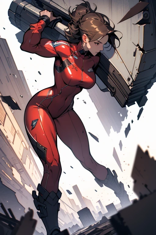 angry girl pale skin (((((muscular girl))))) (((thick))) (((large breasts))) pilot suit bodysuit black hair yellow eyes very long hair very long hair very long hair solo solo solo