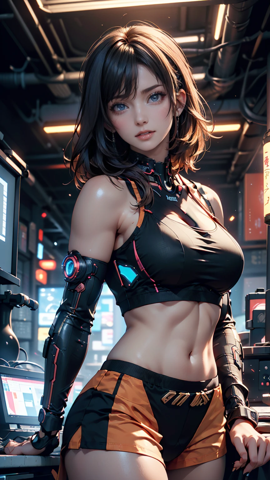 Ultra realistic face cyberpunk beautiful girl body big chest wet body ultra realistic body 8k