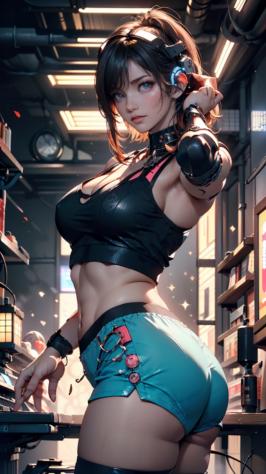 (best quality, 8k, 32k, masterpiece, UHD:1.2), highres, sharp focus, detailed outfit, beautiful detailed hair, delicate details,
1girl, black hair, medium hair, bangs, red eyes, large breasts, , changing clothes, only bra, sports towel,
cute, shy, light smile, opened mouth,
indoors, dressing room, shiny body, dynamic pose, dynamic angle,
nice hands, perfect hands,