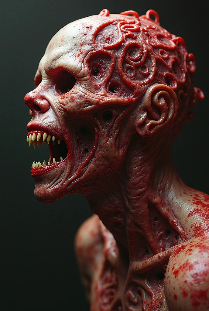 masterpiece,best quality, ultra detailed,highres,high-resolution,4k,4k portrait,8k,8k portrait,unity 8k wallpaper,extremely detailed CG,unity 8k wallpaper,realistic,RAW photo,real person, portrait photography,photorealistic,poop monster
close-up portrait,
 disgusting body horror creature, reelhorror, blood,  humanoid,  tentacles,  creature, monster,  dismembered,