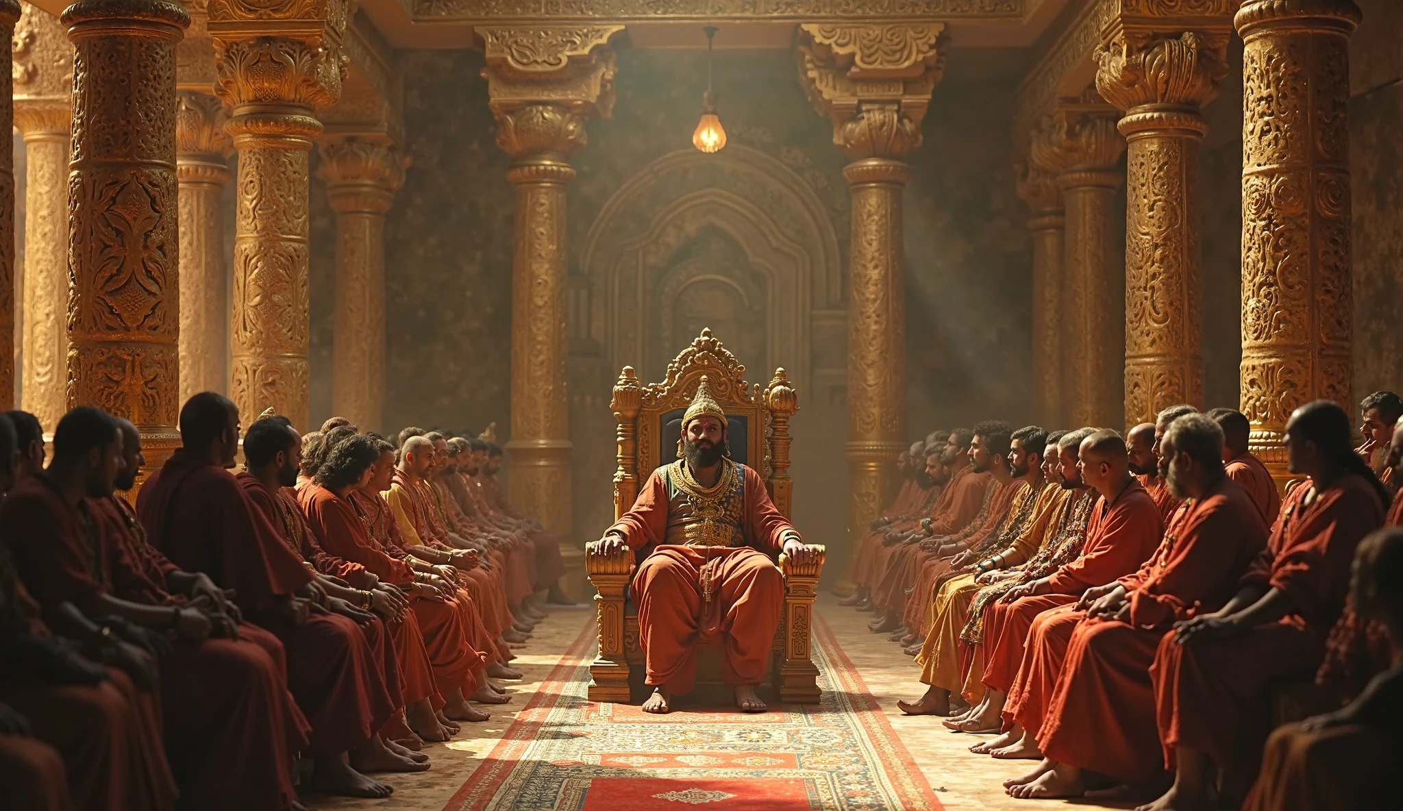 Arafed image of a man sitting on a throne surrounded by people - SeaArt AI
