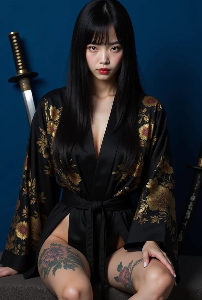ultra high resolution,((masterpiece))),(((best quality))),((super detailed)),((extremely delicate and beautiful)),(wide shot, wide-angle lens,Panoramic:1.2),super vista,super wide Angle,Low Angle shooting,super wide lens,
xuer ai yazawa style girl,1girl,solo,tattoo,red background,red eyes,black hair,chinese clothes,red dress,dress,looking at viewer,earrings,jewelry,black nails,arm tattoo,squatting,china dress,red lips,nail polish,bangs,holding,simple background,makeup,sheath,sheathed,tassel,katana,breasts,holding weapon,clothing cutout,spread legs,red theme,lips,leg tattoo,
(disgust:1.3),(full body:1.4),

