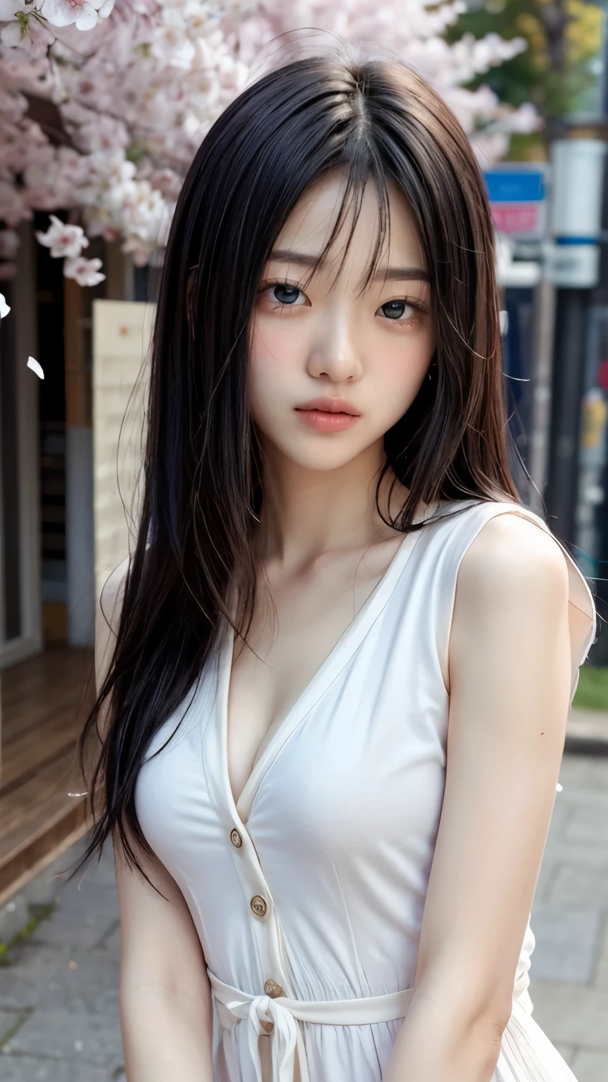 Masterpiece, 1 Beautiful Girl, Detailed, Swollen Eyes, Top Quality, Ultra High Resolution, (Reality: 1.4), Original Photo, 1Girl, Cinematic Lighting, Smiling, Japanese, Asian Beauty, Korean, Clean, Super Beautiful, Little Young Face, Beautiful Skin, Slender, Cyberpunk Background, (ultra realistic), (high resolution), (8K), (very detailed), (best illustration), (beautifully detailed eyes), (super detailed), (wallpaper), (detailed face), viewer looking, fine detail, detailed face, pureerosfaceace_v1, smiling, 46 point slanted bangs, looking straight ahead, neat clothes, dark colored eyes, outfit (date dress), body facing front,