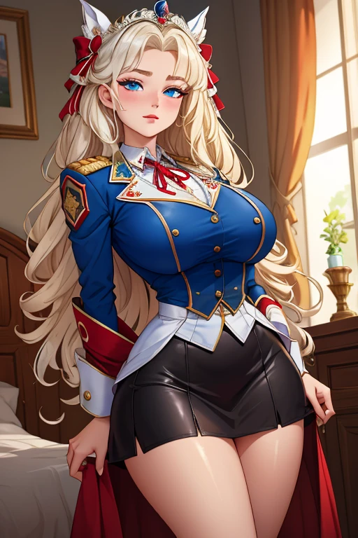 (masterpiece, best quality, ultra detailed, absurdres)1.5, 1girl, (sexy, beautiful woman, perfect face, perfect eyes, perfect female body, huge breasts)1.5, (edgelegant, epaulettes, wearing edgelegant, long hair, straight hair, <lora:edgElegant:1>), (sitting on a couch, inside a European mansion), perfect lighting, smooth, hdr