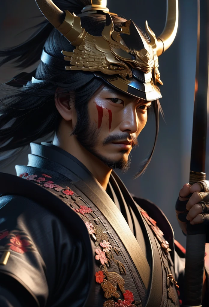 samurai, 1boy,by Artgerm, best quality, masterpiece, Representative work, official art, Professional, Ultra intricate detailed, 8k