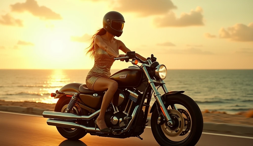Big tits, blonde, ass, on a bike, the scenery is by the sea