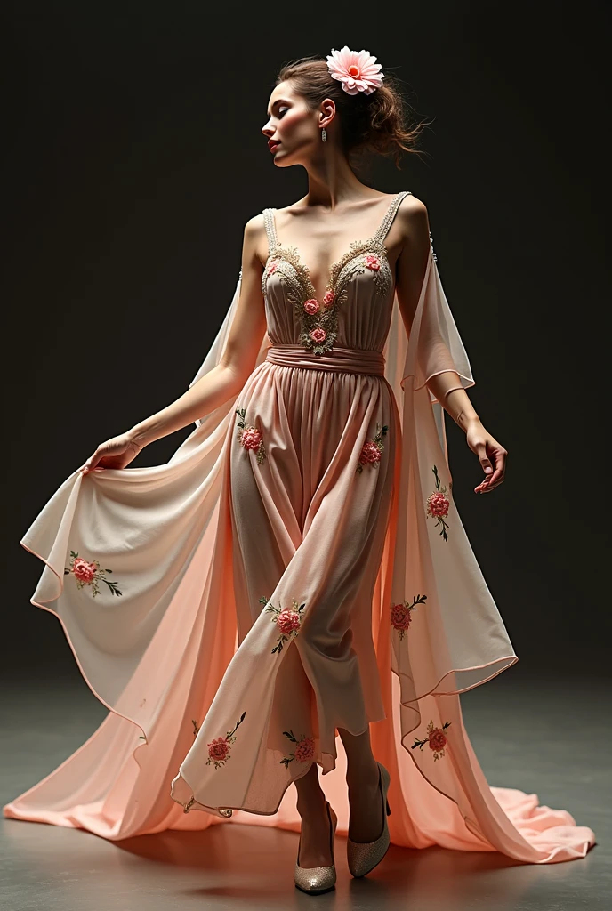A girl in a dress,Artistic photo style,Color contrast is outstanding,background detail,Full body photo,Third Person View,Trendy clothing,fashion illustration,Lace headband,Kawaii costume , Clothing details,Light and shadow in detail,tmasterpiece,best qualtiy,super detailing,Works of masters