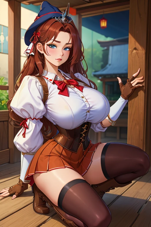 fantastic realism，The female giant bravely enters the Lilliputian country，高度Detailed footage of the giantess，Detailed footage of the giantess，giantess art，schoolgirl，Short sleeve，（（（many villains，at work）））