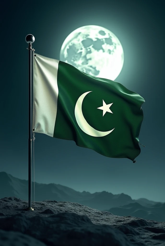 Pakistan flag with settle light on moon