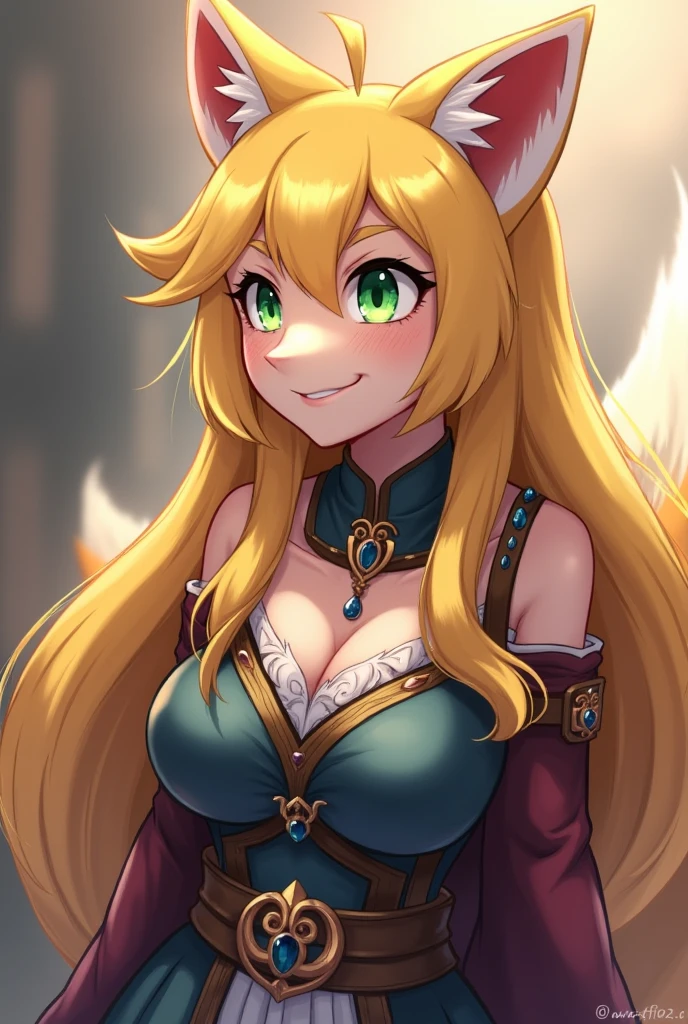 close up 1girl in, teenager, Solo, Aesthetic artwork, blond, straight blonde hair, super long blonde hair, light blue eyes,  some small freckles, pale skin, medium breasts, cleavage, runners body, (thin hips, thin waist: 1.25), (arched back:1.12), detailed skin, neutral face, shy smile, (kneeling: 1.25), revealing clothes, wearing leather Warcraft armor, World of Warcraft for the alliance, Janea Proudmore, (dirty blond fox ear:1.35), (detailed Castle roof background:1.1), rooftop, overlooking medieval city, 24mm, 4k textures, soft cinematic light, RAW intricate, elegant, highly detailed, sharp focus, ((((cinematic look)))), soothing tones, insane details, intricate details, hyperdetailed, low contrast, soft cinematic light, dim colors, exposure blend, hdr, faded