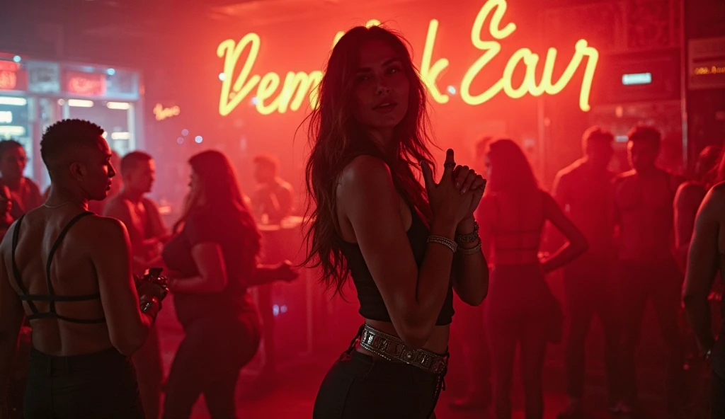 SEXY WOMEN IN LINGERIE GRABBING A MICROPHONE, money, AND A GUN AND A LARGE ARTWORK IN HIS HANDS