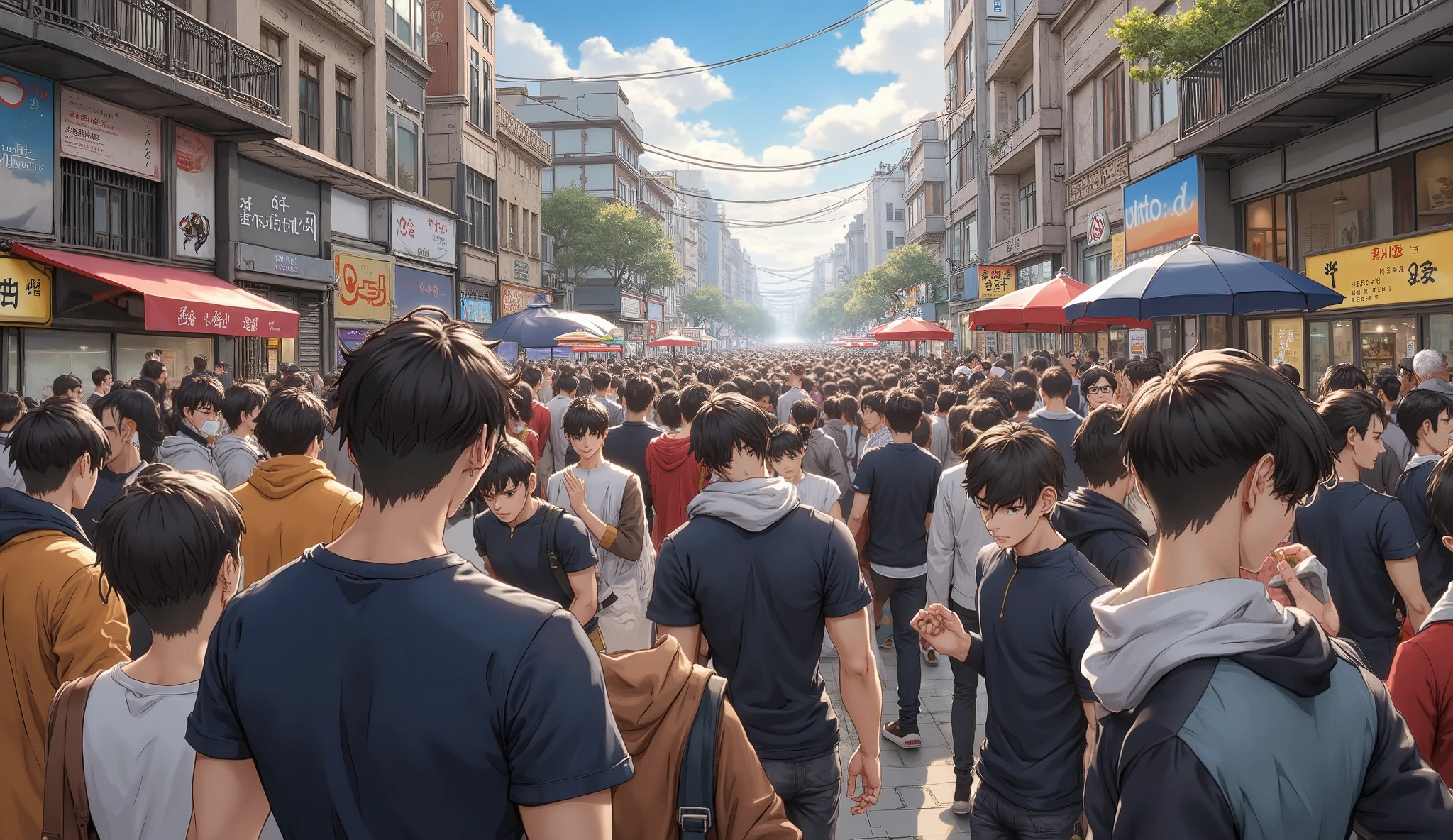 a crowd of people in the streets