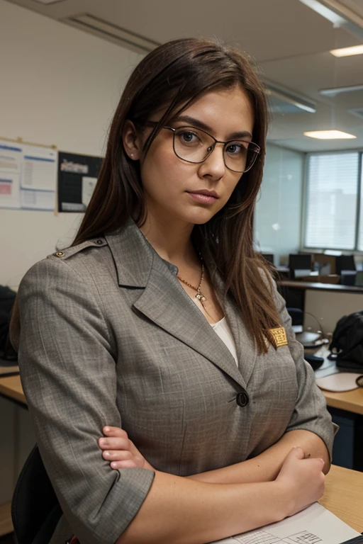 ((1 girl)), Solo, (((Very detailed face)))), ((Very detailed eyes and face)))), she wearing a full blue suit, blue color suit, detailed full body sales team, wearing simple yet chic clothes, extremely detailed, --style raw --s 750 --v 5.2(best quality)), ((masterpiece)), (detailed), Full look in office, standing photo, Dressed in a dark blue suit with a crisp creamy blouse, she epitomizes professionalism and sophistication