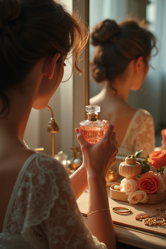 A girl erasing perfume spray on her body