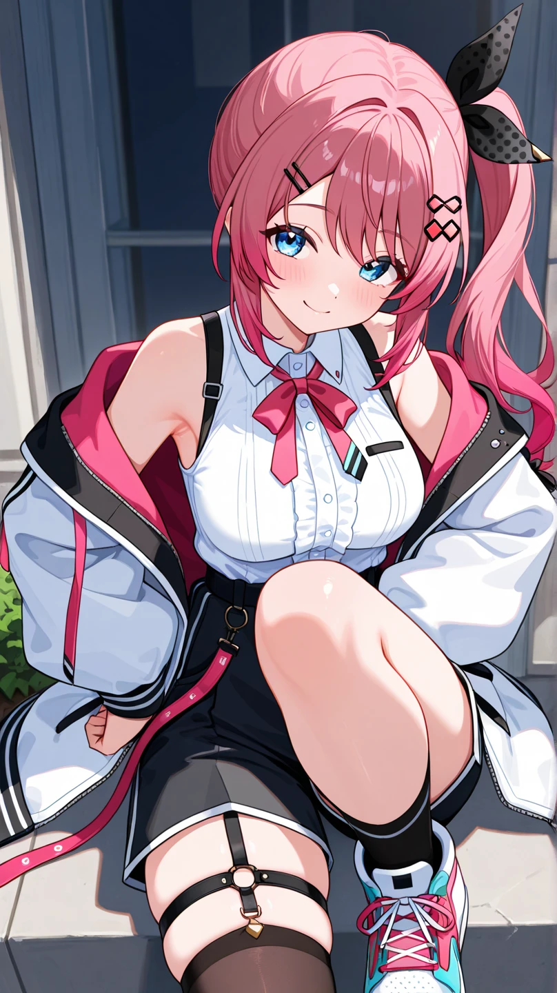 ((masterpiece)), (best quality), (detailed), 1girl,
looking at viewer, (lipstick:0.75), leaning forward,
long pink hair, twintails,
colorful thighighs,
winter, vivid colors,