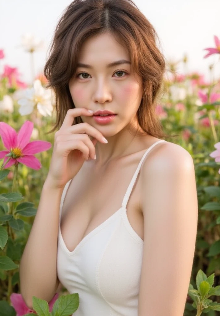 ((Exposing breasts 1.6))),(((Exposing breasts 1.6))),(((Exposing breasts 1.6))),masterpiece, Highest quality, 8k, Absurd, Beautiful medium long bob hair,Woman in her late 20s, That shy expression is cute, (Sensual Style),((Seven episodes were filmed................1.4)), (Nude 1.5), No makeup, The near road and the far road, Written boundary depth, Surreal, High resolution, photograph, Sharp focus, Face lamp, Dynamic Lighting, highest detailed, ,Extreme detaileds、Super detaileded、detailed、Real Skin、elegant features、Positive and optimistic、(The background is a colorful flower field)