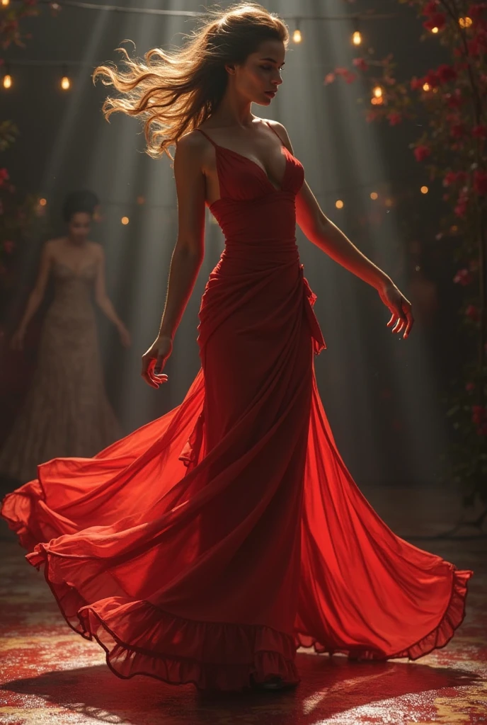1 girl, sorceress, full body shot, Seeing through the gown, fiery hair, fire wizard