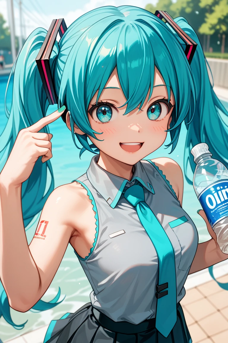 One beautiful girl、Hatsune Miku、、Small breasts, B cup、How tall are you172㎝、Weight is45㎏、Slim figure、Virtual Singer、Miku is a yoga instructor、Appeal your whole body、Taking Action、/She is work on the beech./Green Eyes、long green hair、laugh、Very cute smile、Look at me with a gentle gaze and say hello、The work is shot from above、A worldview centered around girls、draw in detail、A girl1background4Draw at a ratio of、4K、8K、Highest quality、Altitude Resolution、Ultimate Painting、Highly original works