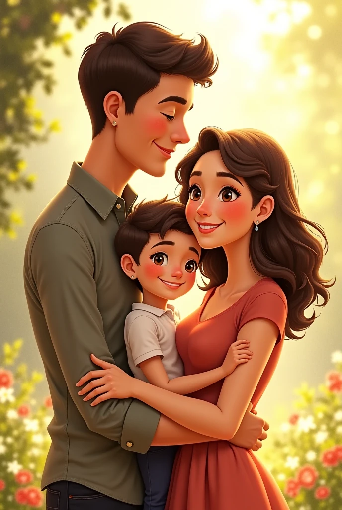 A family consisting of a father, a mother, and two children, a boy and a girl.