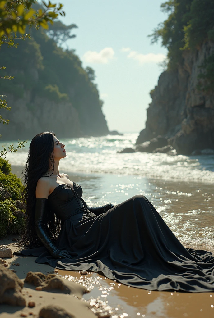 A woman, reasonable body structure, reasonable limb proportions, no extra fingers, no extra hands, fashionable hairstyle, beautiful back, hip skirt, lace lingerie, wearing a black dress, transparent dress, gorgeous dress! Intricate, 8K sensual lighting, intricate clothing, WLOP glossy skin, complex WLOP, Deviantart ArtStation CGSCOSIETY, lace lingerie, 8K high-quality detail art, seductive. Highly detailed 8K UHD, HD, Ultra detailed, Dark brown hair, High quality detail texture, Perfect female figure, High quality shadows, Detailed beautiful and delicate face, Detailed beautiful and delicate eyes, Shelfare, Only one person, (huge breasts, breast out), , Perfect body, thin waist, wide buttocks, Valkyrie, hair stick, sexy pose, hair clips, hair accessories, light smile, cute face, slender face, fair skin, glowing eyes, bright lips, eye bags, light pink lips, beautiful eyes, eyelashes, thin lips, (lady) , eyeshadow, makeup, eyeliner, perfect face, shawl, feather, detail clothes, (rich:1.4), prestige, gorgeous, luxury, lace, royal palace, jewelry, gemstones, gold, silver, diamonds, glitter, sapphire, ruby, emerald, pearl, amber, obsidian, jewelry, gemstone, glitter, beautiful, gorgeous, glamorous, charming, gothic, fantasy, sacred, clean, rich, prestige, fantastic, supreme, apex, supreme, goddess, lace, lace trim, delicate pattern, shiny skin, blonde, royalty, super idol face, messy hair, perfect lighting, (detailedlight), ((anextremelydelicateandbeautiful)), dramatic_shadow, ray_tracing, hair accessories, necklaces, throat guards, earrings, bracelets, armbands, rings, piercings (best quality), ((masterpiece)), ((super high resolution)) , (intricate details), (soft lighting), cinematic, dramatic, composition, clear sky, brutalist, surreal, epic, awe, crazy level of detail, (beautiful body), hot pants, (white top) (short and tight top), (full body shot), (black long hair: 1.5), 35mm, sharp, surreal, necklace, (detailed ornament), hair accessories, earrings, bracelets, r