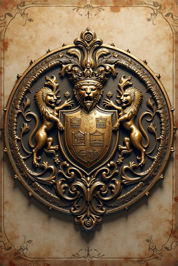 Create for me an antique, medallion with the coat of arms of a family called Fontana.