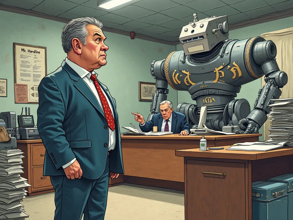 (((American comic book style drawing))), Old man with robotic parts, smoking cigar, sitting behind a desk, 2 robots make his security, 1 blonde woman with big ass, sitting on top of the desk, in a cyberpunk scenario, chiaroscuro, wide shot, Comics Americans, UHD, masterpiece, accurate, anatomically correct, textured skin, super detail, high details, high quality, award winning, best quality, highres, (((American comic book style drawing)))