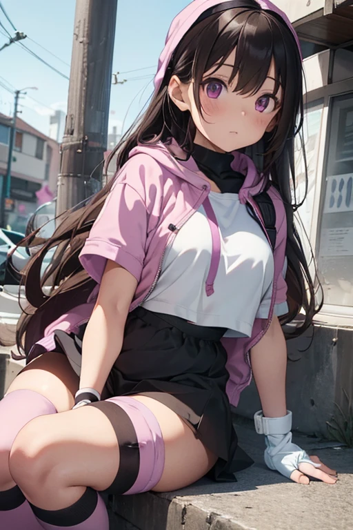 Blushing、、Black Hair、Semi-long hair、Pale purple eyes、Head to toe full body、Blushing、Embarrassed look、Composition from the front、A view from slightly below、school swimwear、Acme Face、Random pose、, Medium Hair、、Pale blue eyes、Pink Hair、nsfw、Highest quality、1 girl、solo、Ocean、Sandy Beach、Sexy pose、Random pose、Blushing、Wet、Embarrassed、I can see half of my 、、One piece swimsuit、(Strap slip:1.3)、School Swimsuit