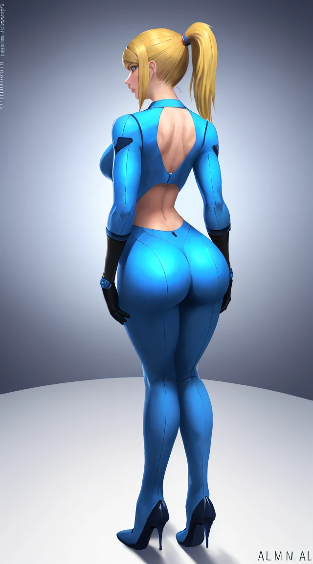 best quality,ultra detailed,solo,score_9, score_8_up, score_7_up, score_6_up, score_5_up, score_4_up, source_anime, 1girl, clara, blue hair, hair tubes, bodysuit,big breasts, standing sexy pose, (behind view,portrait),full body, standing on lava,heavenly ass, heavenly breasts, big ass, no shoes, wearing black heels, long legs, tight bodysuit, tight sleeves, black bodysuit, backside, touching own ass