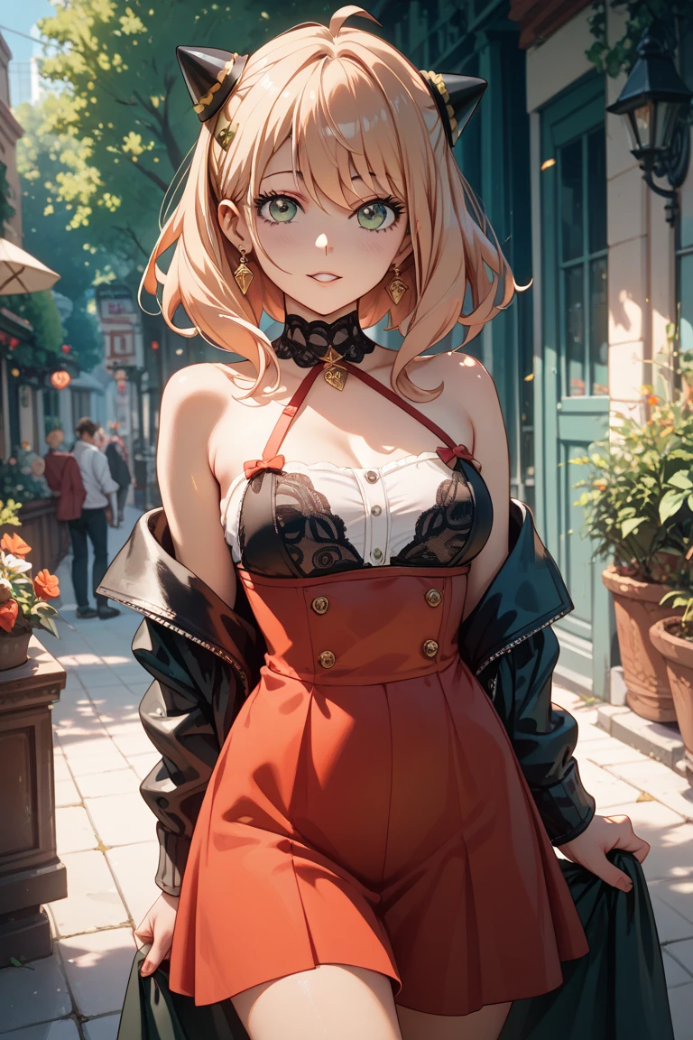 autumn leaves、Blonde、Short Hair、cool、Beauty、Medium breast、Background live house、I'm doing a live show、