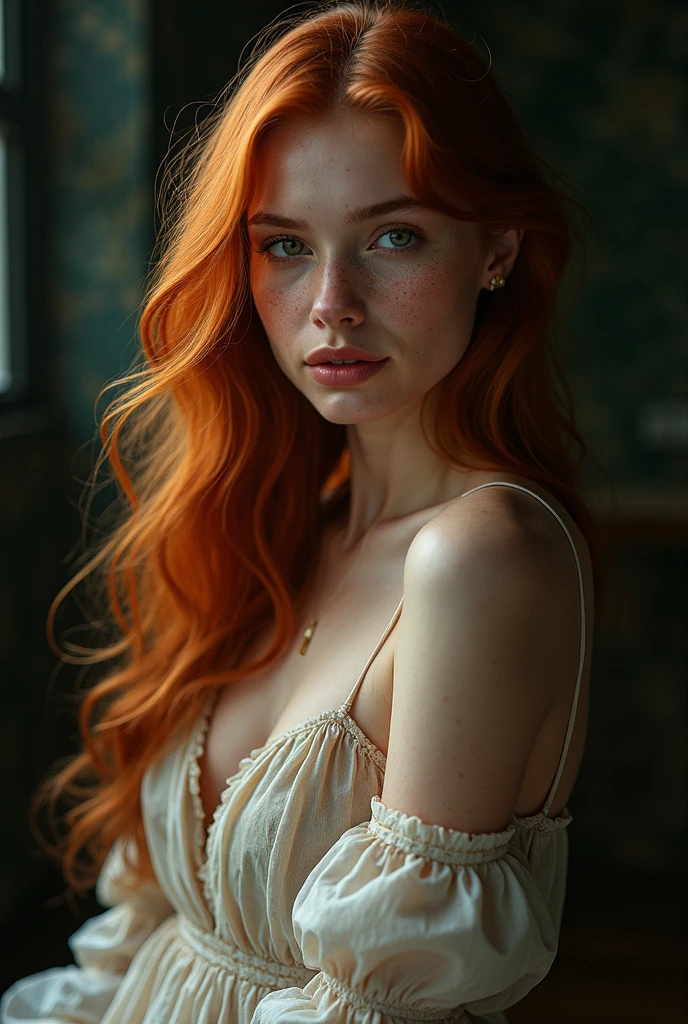 Sexy redhead curly whore, boobs out 