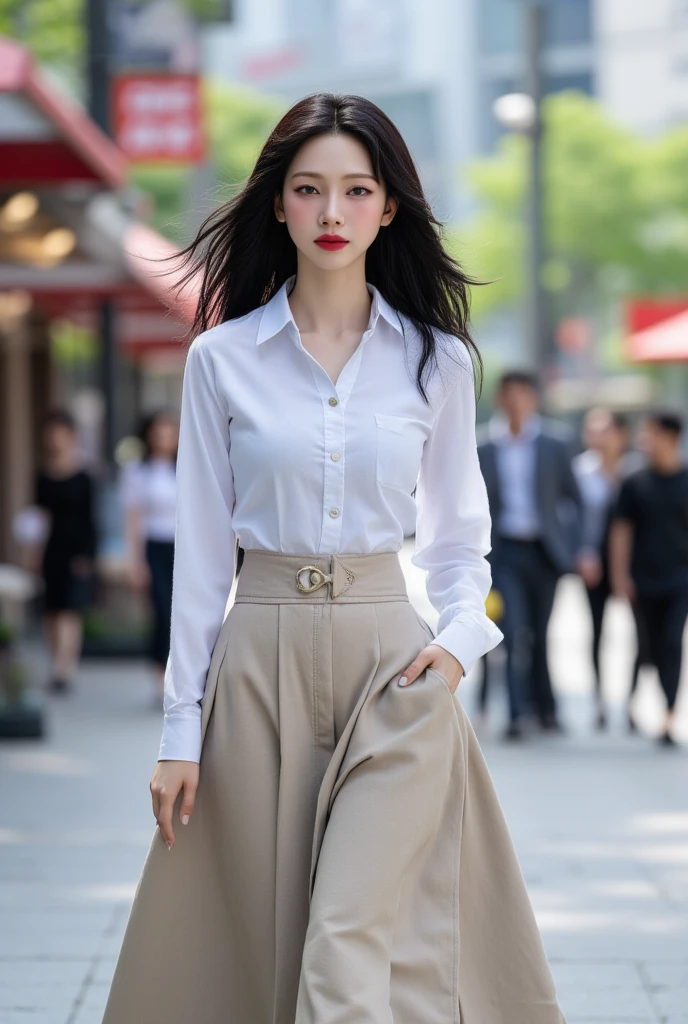 UHD, 4k, ultra detailed, cinematic, a photograph of (masterpiece,best quality,ultra high res:1.2),(photo-realistic:1.3),(beautiful face,exquisite face,skin texture:1.1),(Crisp_white_button-down:1.6),(Wide-leg_trousers:1.5),(Pearl_necklace:1.4),
side_light,sweet,<lora:songyi_XL_0_-000004:1.1>,
chinese actress,songyi,the background is the great wall,, epic, beautiful lighting, inpsiring