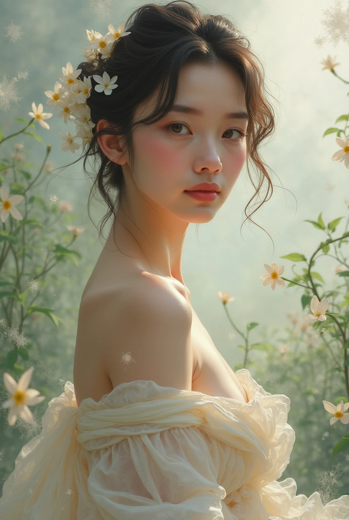 (masterpiece、High resolution、high quality),20-year-old、perfectly beautiful asian woman、puritanism、beautiful landscape painter、