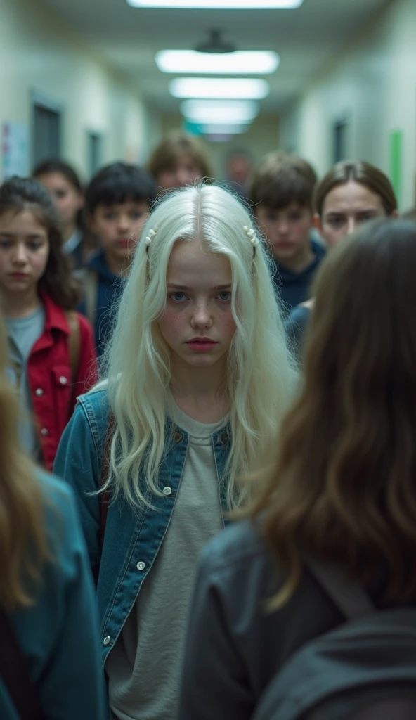 a woman with a knife in her hand standing in a room with blood on her face, Sydney Sweeney, movie still of the alien girl, julia garner, ela tem cabelo loiro, Gwen Stacy, captura de tela de um filme, Filmado do filme, pele clara cabelo loiro cacheado, Filme ainda de Arlequina, Dakota Fanning, Annasophia Robb como Link