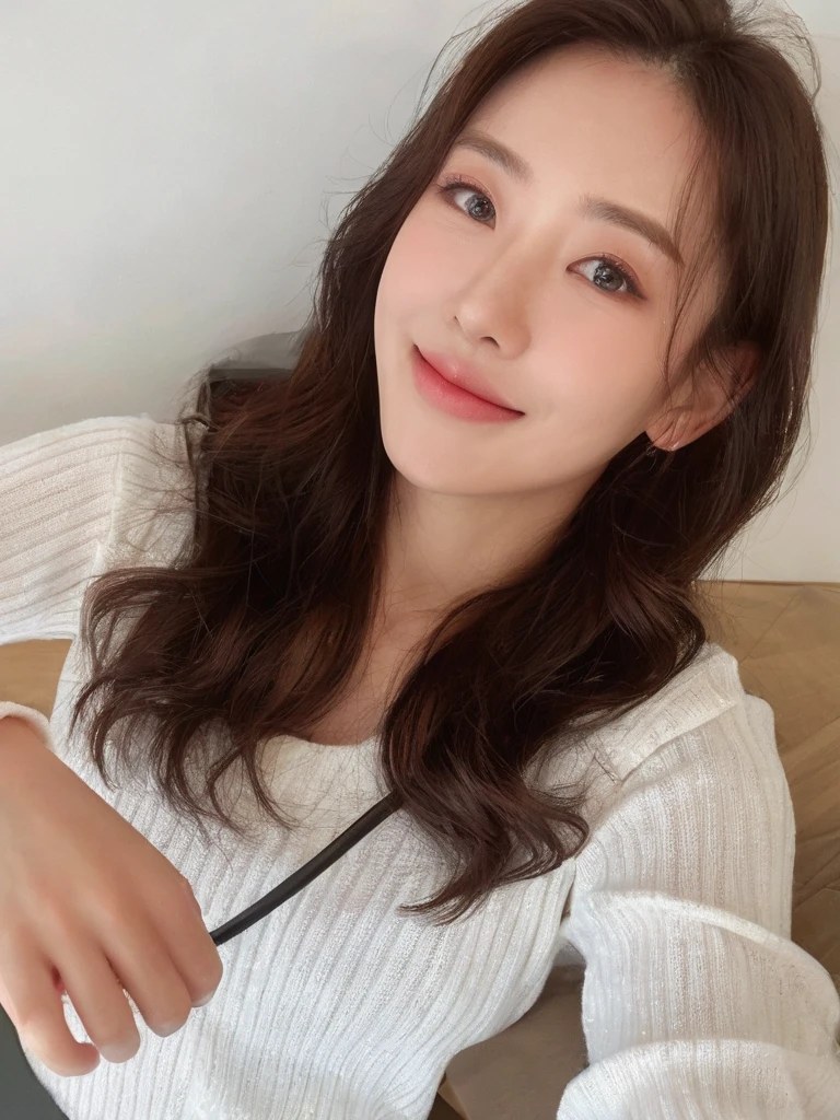 there is a woman sitting at a table with a plate of food, with accurate face, picture, cindy avelino, with kind face, potrait, friedly smile, slight cute smile, with long hair, front profile!!!!, with a beautifull smile, with short hair, a picture, selfie photo, sweet smile, handsome girl, real ungine