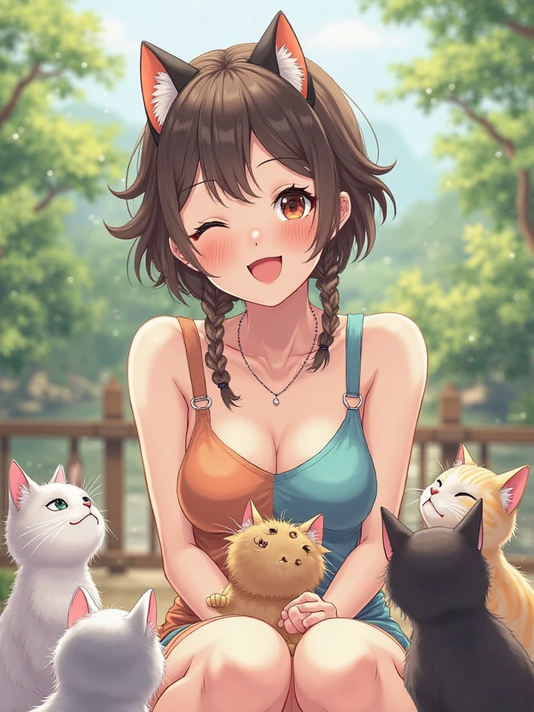 (((high resolution)))、(((masterpiece)))、Japanese beautiful girl、40 years old, detailed face, detailed eyes, perfect face、cute face, (((simple swimsuit))), all body, a little chuby, cool girl, anime girl
