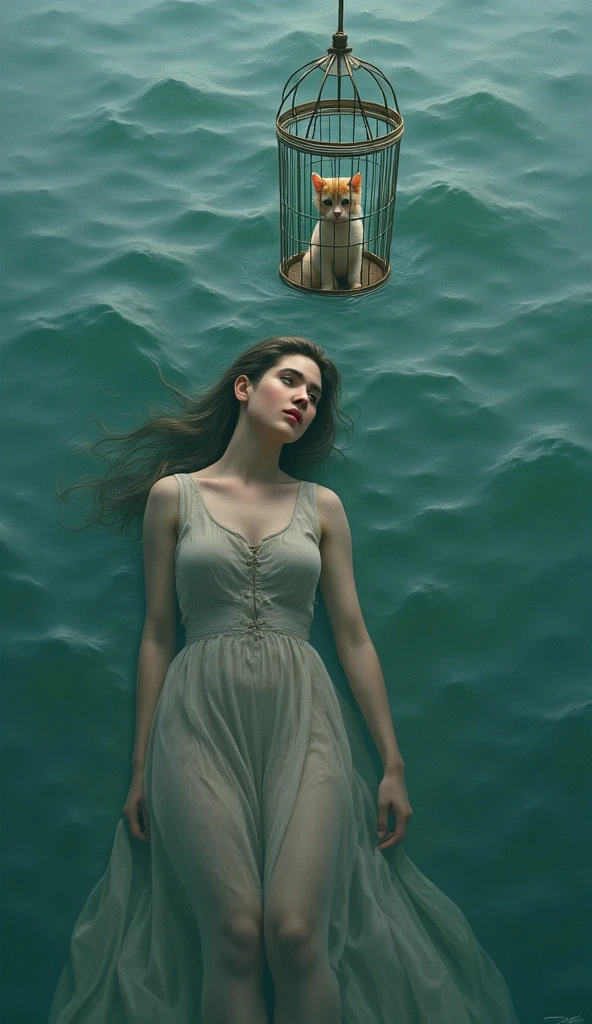 Silhouette of young adult falling towards the bottom of the sea with an antique clock in the background
