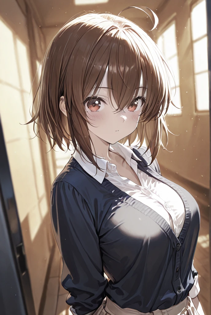 (masterpiece, best quality,extreme detailed beautiful eyes), best illumination, perfect lighting,look at viewer, (1 girl, solo,day, city:1.3),<lora:rihoko_lycoris_bf16:0.6>,sakurairihoko,sakurai_rihoko,
(upper body,dynamic angle:1.2),(arms_crossed:1.3),smile,shiny_eyes,kibito_high_school_uniform,school_uniform, sweater, 
(short_hair, large_breasts,collarbone:1.1),black_bowtie,black_skirt,pleated_skirt,white_shirt