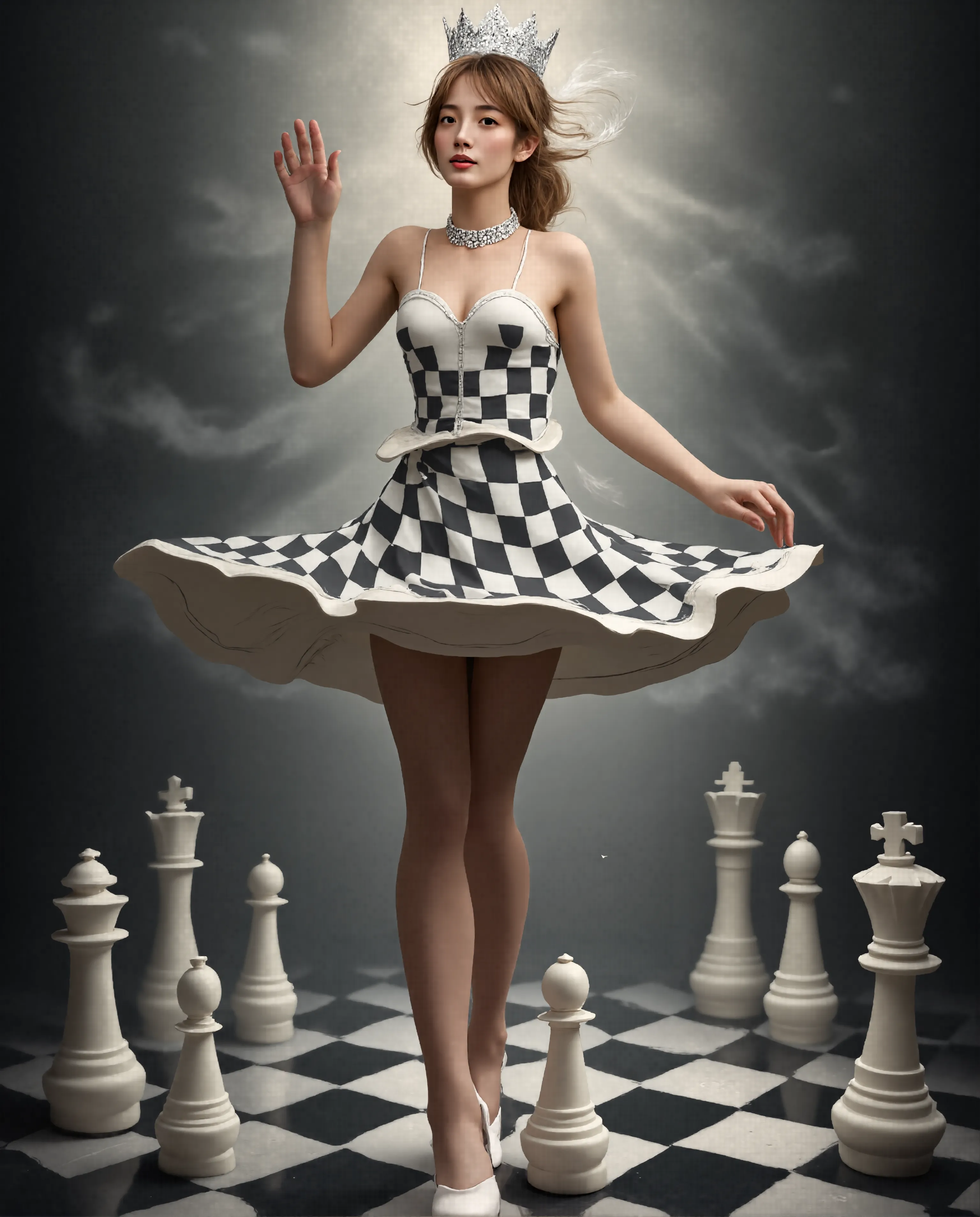 chica de ajedrez bailando