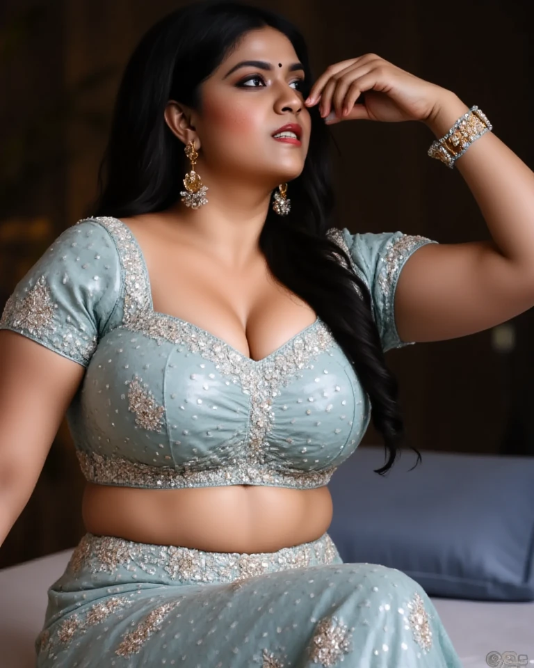 Beautiful girls smooth face full body plus size curve wearing saree blues full body plus size curve location Indore , breast size large breast tight . Picture quality 8k 16k, location electricity control, room sit down chair, stylish female