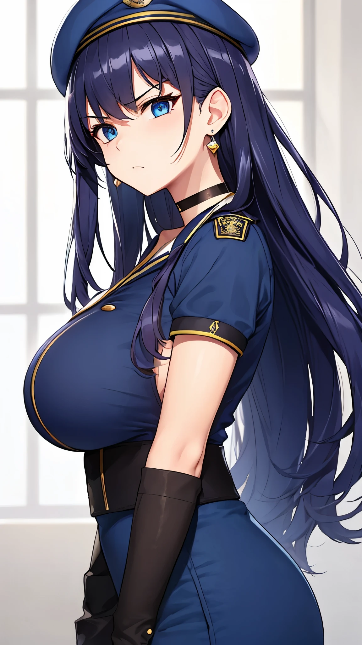 score_9, score_8_up, score_7_up, kiryuuin satsuki, 1girl, solo, black hair, makeup, cyan eyeshadow, cyan lips, jewelry, earrings, hair ornament, long sleeves, junketsu, epaulettes, sailor collar, bikini, cleavage, areola slip, covered nipple, midriff, choker, groves, wrist cuff, navel piercing, miniskirt, piercing, looking to the side, brown eyes, smile, sparkle, cowboy shot, open shirt, pleated skirt, fur, alternate costume, standing, gyaru, chain belt, tie, thigh high boots, skindentation, cameltoe, eyeshadow, parted lips, handbag, katana, whore, slut, prostitute