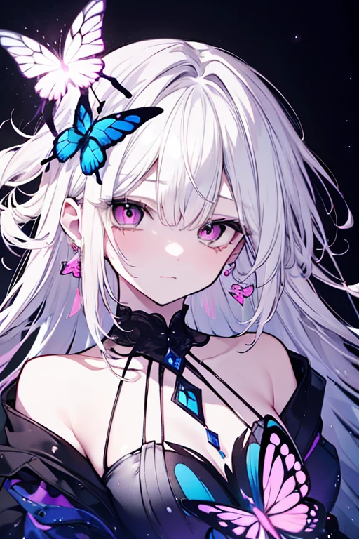 1 person、Mature、Ample breasts、Long Hair、White Hair、White skin、Straight hair、Trimmed bangs、Purple Eyes、Diva、Open Mouth、smile、sing、Swimwear、bikini、Miniskirt、Lace fabric、bracelet、Earrings、gem、stage、Spotlight、Butterflies fluttering、Night Pool、Reaching out、High resolution、Highest quality