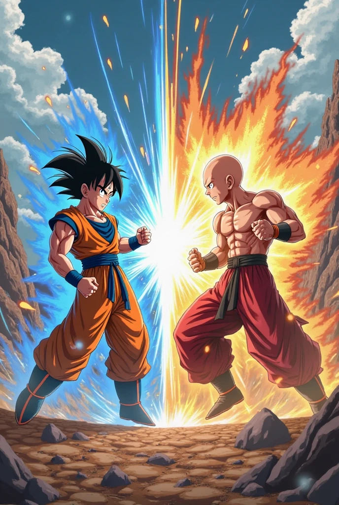 Saitama fighting with Goku and Vegeta




