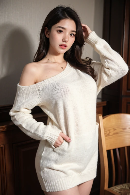 ulzzang-6500-v1.1, (RAW Photos:1.2), (Photorealistic), (See through:1.3), (Genuine: 1.4), Amazingly beautiful Japanese girl、Amazingly beautiful Japanese girl、Very beautiful shiny hair、16 years old、height 154cm、Became a slime、small、A smile of shame、 (Oversized tunic sweater : 1.3), Show me your shoulders、clavicle、(smallパンティーを履いてください)、(Ultra-realistic pantyhose:1.3)、(Full Body Shot:1.2), While opening the door、Japanese Model, Japanese Girl, Gorgeous Chinese Model, A neat and clean Japanese woman, Japanese Goddess, RAW Photos, (In 8K、highest quality、masterpiece:1.2)、(Intricate details:1.4)、(Photorealistic:1.4)、Octane Rendering、Highly detailed and intricate 3D rendering, Soft studio light, Crisp details, Super detailed, Realistic skin texture, Surface Details, Beautiful eyes in every detail, Highly detailed CG Unity 16k wallpaper, Compensate, (Detailed Background:1.2), Shiny skin、Exposed thighs!!!、(Random Porn Poses), Natural Skin Shader, Volumetric, Warm shades beneath her skin,
