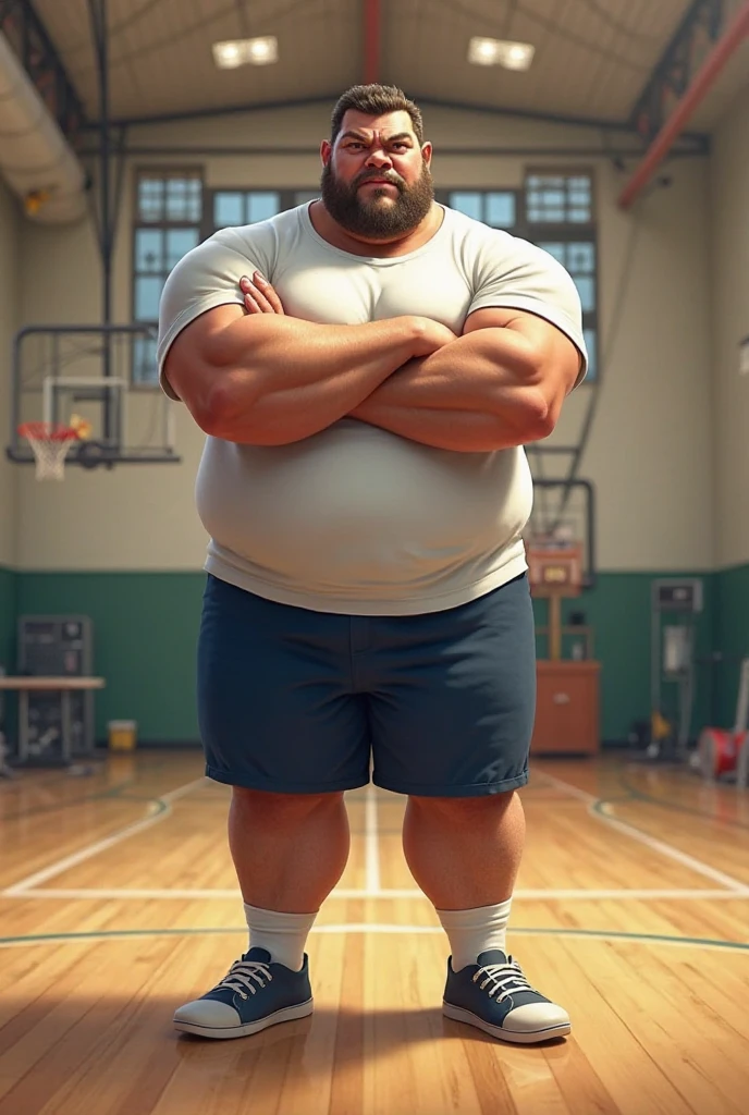 Side view, Side, Side view, JOGADOR DE RUGBY parrudo de fully body, protruding belly on display, fully body, fatter, UNIFORMS at your feet, background of a DRESSING ROOM AT NIGHT WITH INTIMATE AND YELLOWISH LIGHTING, immersive and sensual lighting