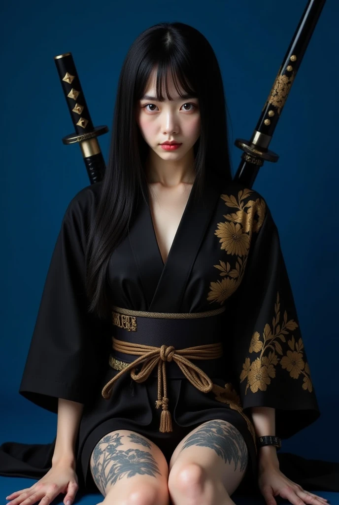 ((Best Quality)), ((Masterpiece)), (detailed), samurai woman, beautiful , black dress with drawn skulls