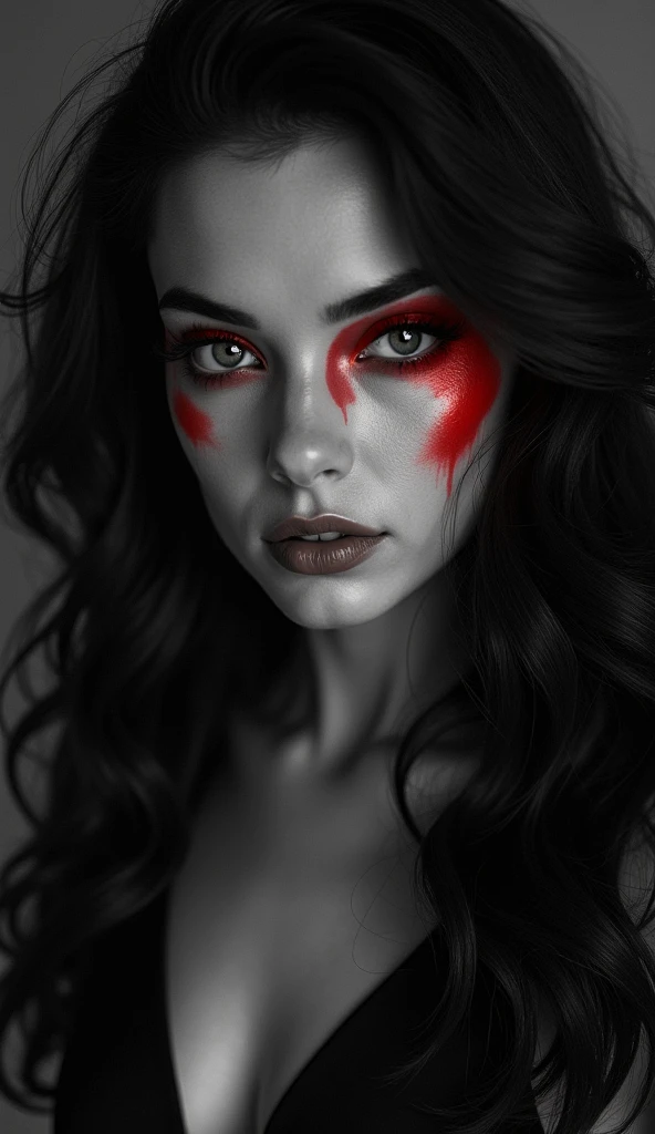 An enchanting and vibrant full-color full body portrait of a female model with black hair, adorned with streaks of bold and contrasting paint. She wears a striking red gown, intricately decorated with splatters of white and black paint. Her face is clear and only has subtle colors of paint around her eyes. The background showcases a backdrop of a city, creating a harmonious blend of natural and artistic elements. The epic character composition, combined with sharp focus and natural lighting, brings the captivating image to life. The subsurface scattering effect adds a touch of ethereal glow, while the f2 aperture and 35mm lens create a perfect balance of depth and detail.
<lora:PaintSplashV1:0.7> 11paint65splash99, Highly detailed facial features, lifelike skin texture, realistic lighting, subtle expressions, natural poses, authentic emotions, true to life colors, precise rendering, accurate proportions, lifelike eyes, realistic hair texture, intricate details